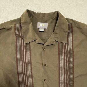 FUSE‎ Shirt Sleeve Button Up Cuban Style Green Stripes Shirt Men 3XL